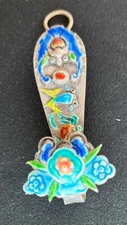 Rare Antique Chinese Enameled  Pendant Chatelaine Hook Hallmark