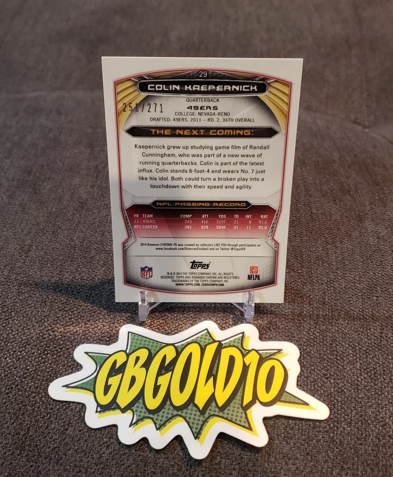 2014 Bowman Chrome Pulsar Refractor /271 Colin Kaepernick #29 - Image 2 of 3