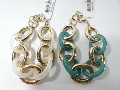 Lee by Lee Angel 'Signature' Mixed Media Link Bracelet NWT 48 White Green Set 2 - Picture 3 of 11