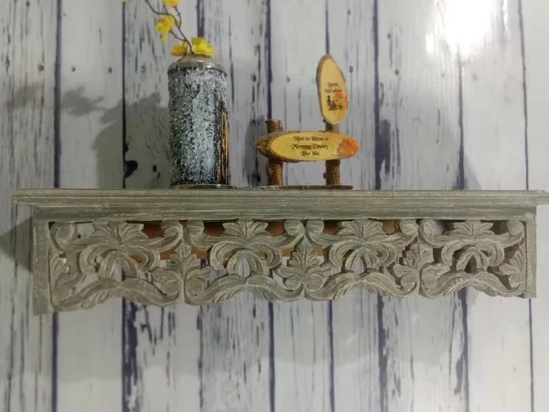 Antique Hand Carved Wall Shelf/Wood Carving Wall Wall Shelf Bracket Wood/White - Image 4 of 4