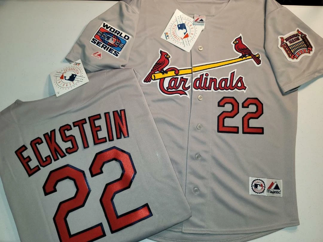 11025 St Louis Cardinals DAVID ECKSTEIN 2006 World Series Baseball Jersey GRAY
