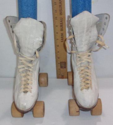 Vintage Hyde Athletic Shoe Roller Skates Wood Wheels sz 6