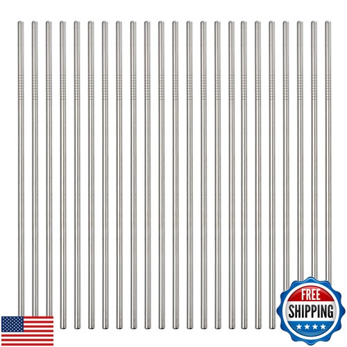 Straight Metal Straws 200 Pack. 8.5" Reusable Stainless Steel Straws in Bulk