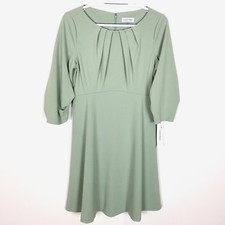 Calvin Klein Women Pleated Sleeve A-Line Dress Size 8 Light Green Mini Office
