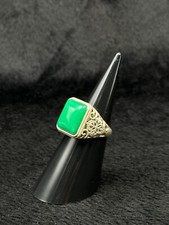 Vintage Tibetan Silver Unique Handmade Ring With Green Agate Stone