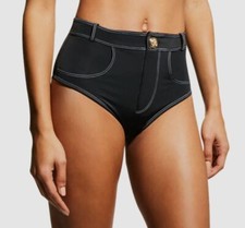  175 OYE Women's Black Solid Lavinia High-Waist Bikini Bottom Swimwear Size S