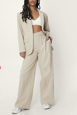 Nasty Gal Petite Cotton Wide Leg High Waist Gathered Waist Trousers 10 |  eBay UK