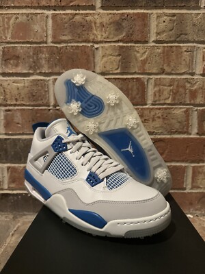 New 11 Nike Air Jordan 4 IV Retro Military Blue White Golf Shoes