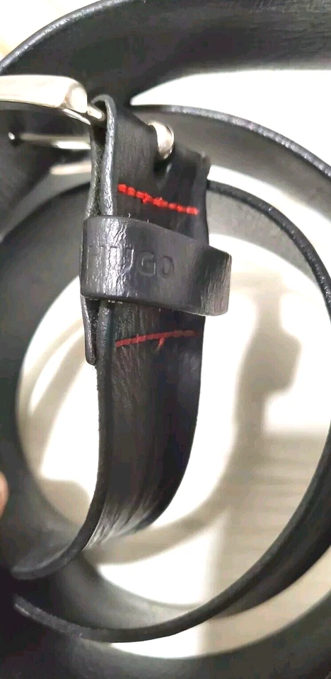 Hugo Boss Leather Belt Men 42 Black With Red - Image 2 of 4