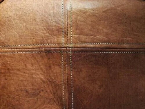 Square Pouf Ottoman Leather Moroccan Pouf Foot Stool Retro Brown - Image 3 of 4