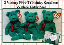 3 Original Ty Beanie Baby Wallace 1999 Lot Of 3 NWT Christmas Holiday