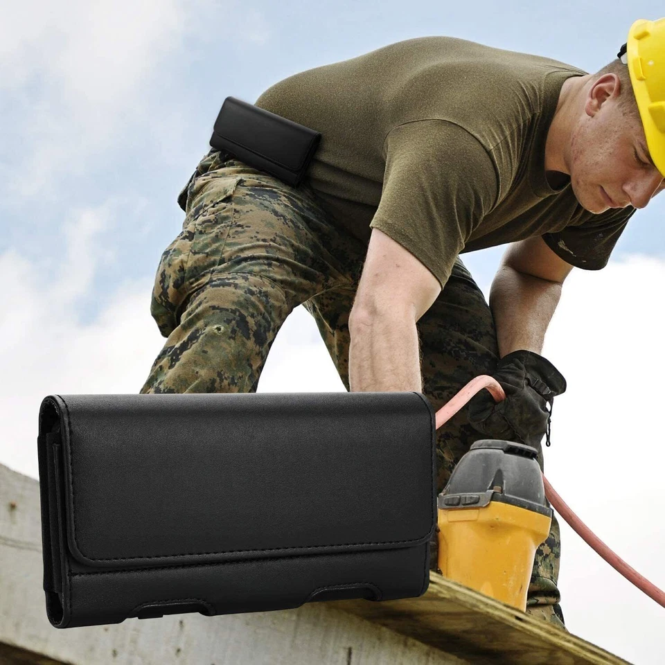 XL LEATHER RUGGED Cell Phone Holder Carrying Case with Belt Clip & Card Pocket - Image 3 of 4