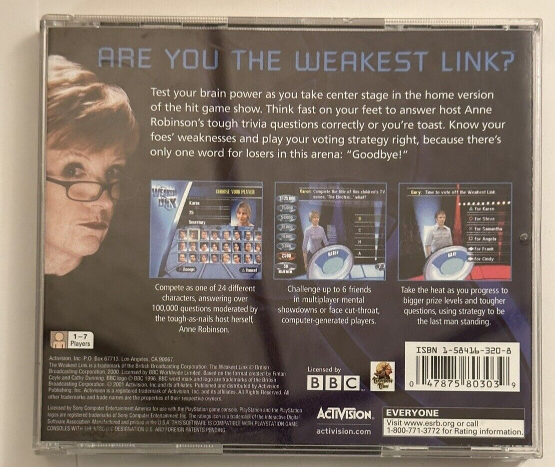 Sony PlayStation 1 PS1 The Weakest Link Video Game | eBay