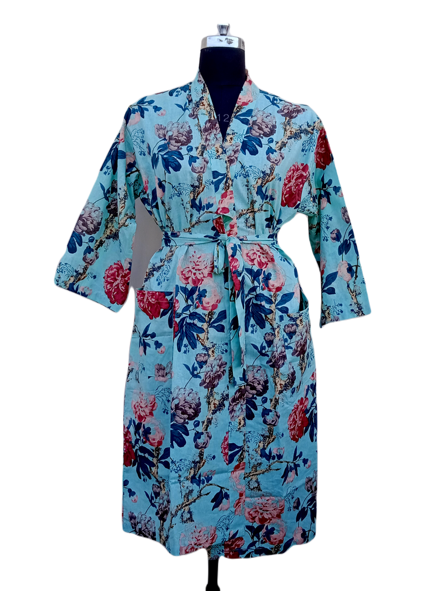 slim fit dress slacks Women's Brushed Cotton Dressing Gown – Westwood Blue Stripe main image 1
