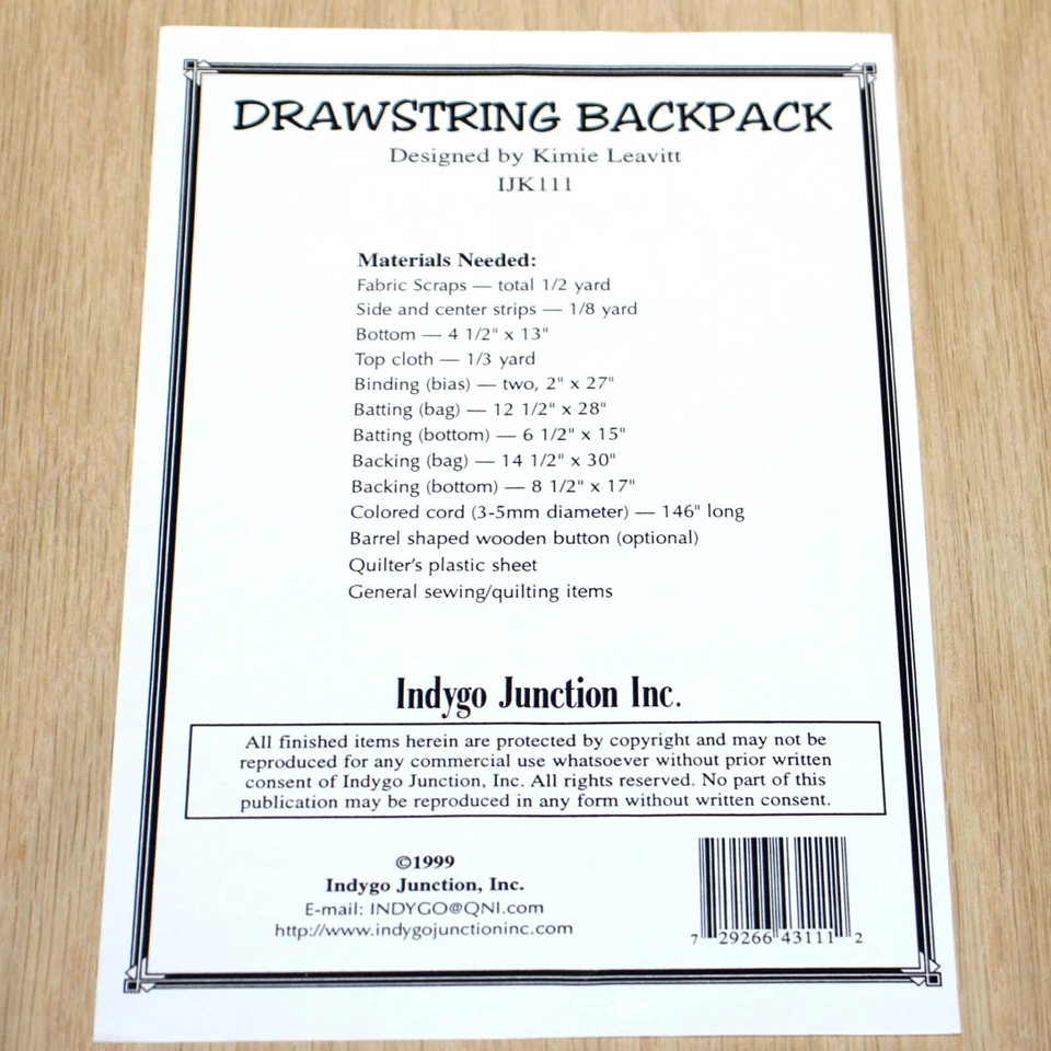 Indygo Junction Kimie's Quilts #IJK111 Drawstring Backpack 1999 - Image 2 of 2