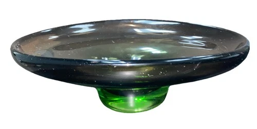Stunning Murano Style Hand blown Glass Bowl Green Brown Mcm VTG 9.5x7.5x3"