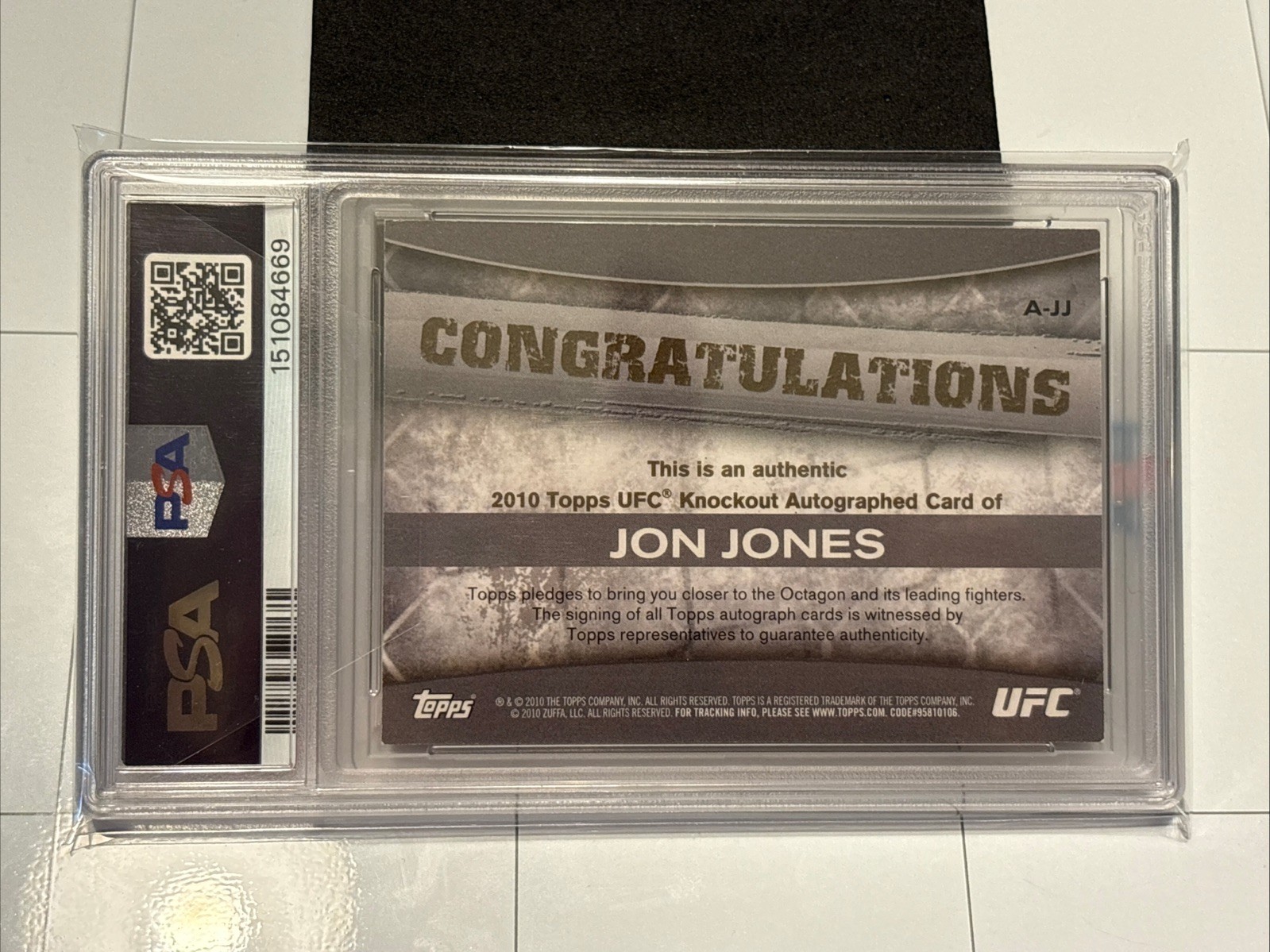 Jon Jones 2010 Topps UFC Knockout Black Auto PSA 10 view 2