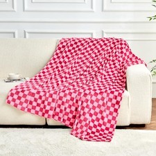Checkered Throw Blanket Valentines Day Blanket Gifts for 50"X60" Hot Pink