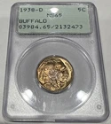 1938-D Buffalo Nickel MS65 5c PCGS Rattler OGH Great Toning