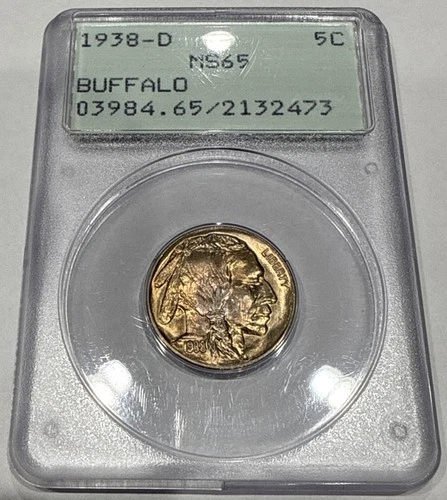 1938-D Buffalo Nickel MS65 5c PCGS Rattler OGH Great Toning