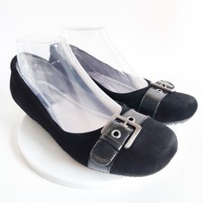 Ecco Flats Size 6 - 6.5 / 37 Suede Patent Leather Belt Buckle Black Comfort Shoe