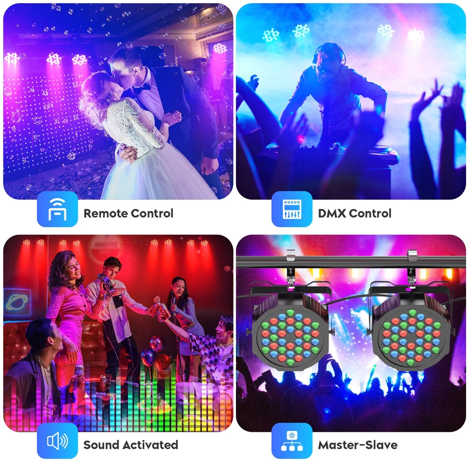 10X 108W 36 LED RGB Par Can Stage Lights Flat DMX DJ Bar Uplighter Lighting - Image 4 of 4