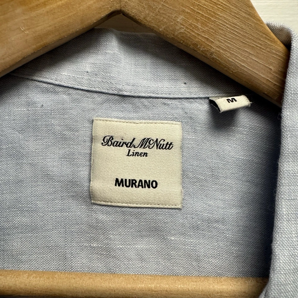 Camisa masculina Baird McNutt x Murano tamanho M azul claro bolso duplo linho dragonas - Imagem 3 de 4