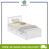 3ft Single Bed Frame with Drawers Solid Pine Wood Storage Bed for Bedroom White