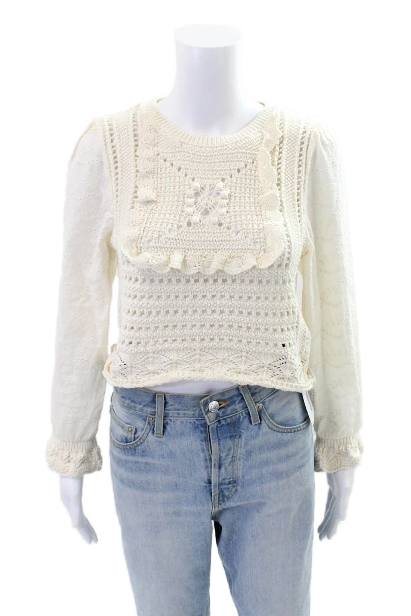 Zara Womens Crochet Eyelet Long Sleeves Sweater White Cotton Size Small
Opens in a new window or tab