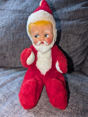 VTG Knickerbocker Baby Santa Plush Christmas Toy Rubber Face 1955 Free Shipping!