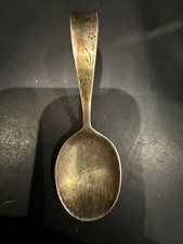 Antique Sterling Silver Bent Handle Baby Spoon Vintage Finger Hole Feeding 18g