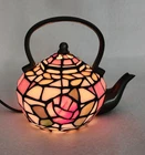 Tiffany Style Teapot Electric Lamp Stained Glass Tea Kettle Accent Light Vintage