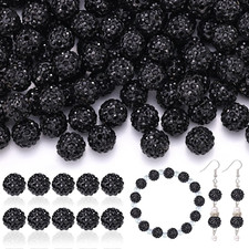 200Pcs 10Mm Rhinestone Beads for Jewelry Making, Black Shiny round Disco Ball Be