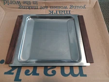 KALMAR Serving Tray - Stainless Steel - Wood Handles 9.25" x 7.5" Denmark