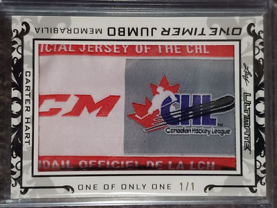 2019-20 Leaf Ultimate CARTER HART One Timer Jumbo CHL NECK LINE TAG! 1/1 WOW!