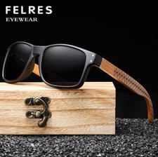 Men Women Bamboo Wood Polarized Square Sunglasses Wooden Temple Retro Glasses