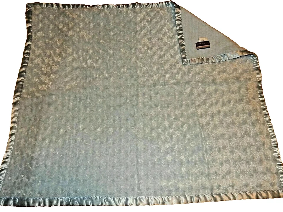 1C Blankets & Beyond Blue Plush Swirl Faux Fur Fleece Satin Baby Crib Blanket - Image 3 of 4