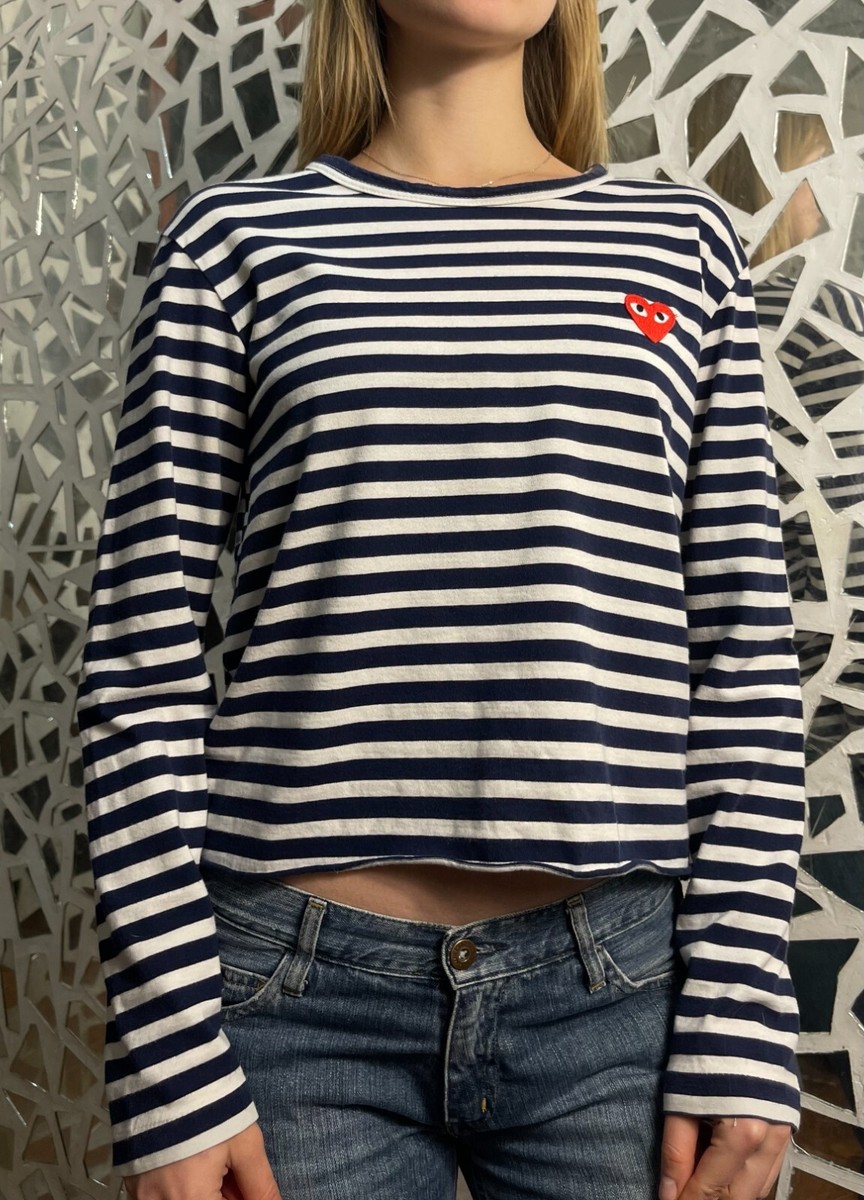 Play Comme des Garcons Striped Long Sleeve T-Shirt Top Nave Blue
