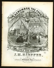 1872 Remember the Poor - J Kieffer - Rare Original Sheet Music Lithograph