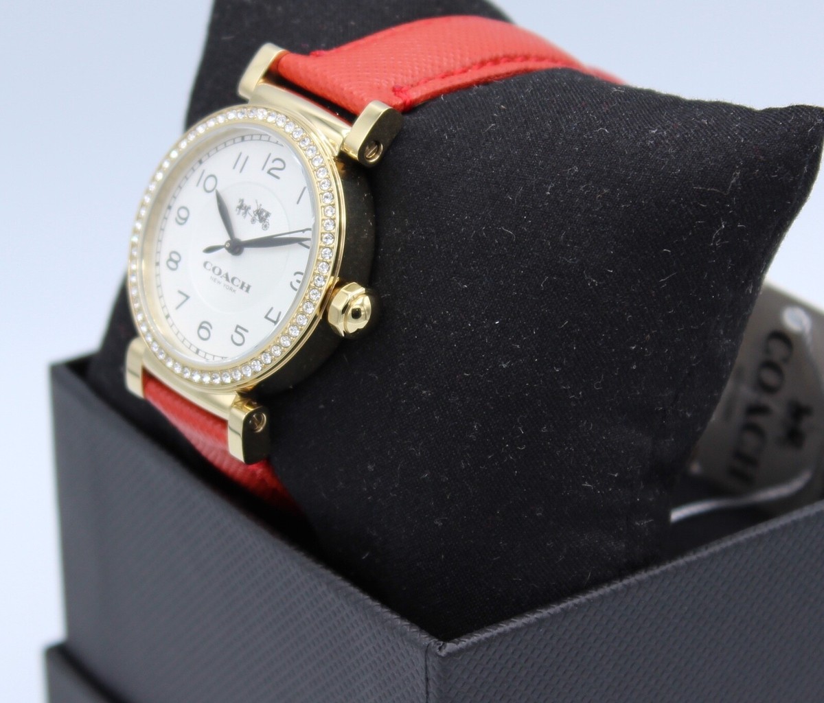 NEW AUTHENTIC COACH MADISON GOLD RED LEATHER CRYSTALS WOMEN'S