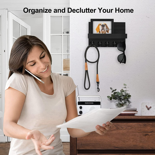 Key Holder for Wall, Decorative Key and Mail Holder with Shelf Has Large Hooks f - Picture 6 of 12
