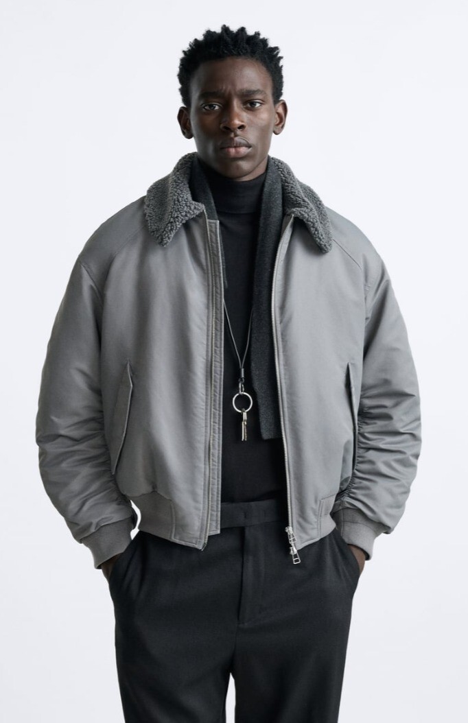 New Zara Fleece Bomber Jacket M Gray 3918/609 biker New Zara Fleece Bomber Jacket M Gray 3918/609 biker