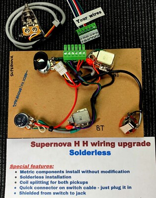 Epiphone Supernova Solderless HH wiring harness - coil split/Metric components