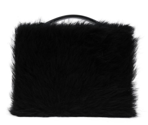 Mark Cross Womens Grace Mini Box Bag Black Leather Faux Fur Vintage Crossbody - Afbeelding 1 van 15