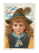c1880's Trade Card Compliments of Strawbridge & Clothier, Peacock Feather in Hat