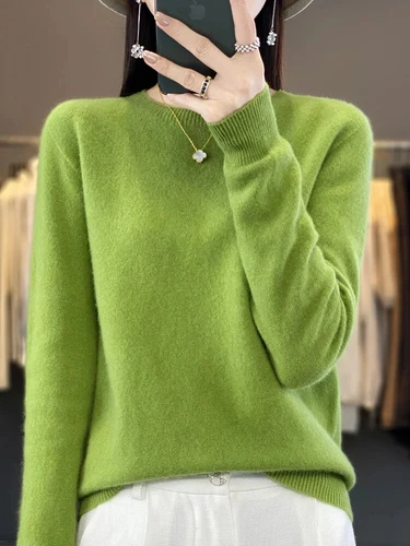 100% Reine Wolle Kaschmir Damen O-Ausschnitt Einfarbig Neu Langarm Pullover - Bild 10 von 38