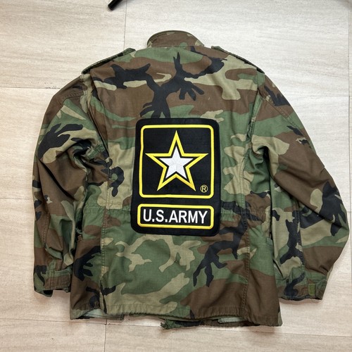 U S Army Field Jacket Woodland Camo Cold Weather Issued Coat Large With Patches - Picture 6 of 8