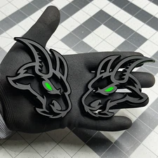 Angry Goat Green Eye On Black For RAM Car Truck Emblem Badge Custom, Pack of 2