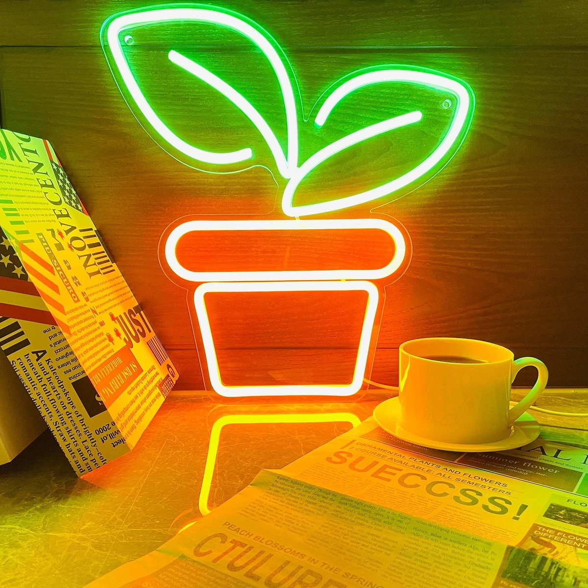 Plant Neon Sign Potted LED Neon Light Green Leaf Neon Light for Room Decor 2023