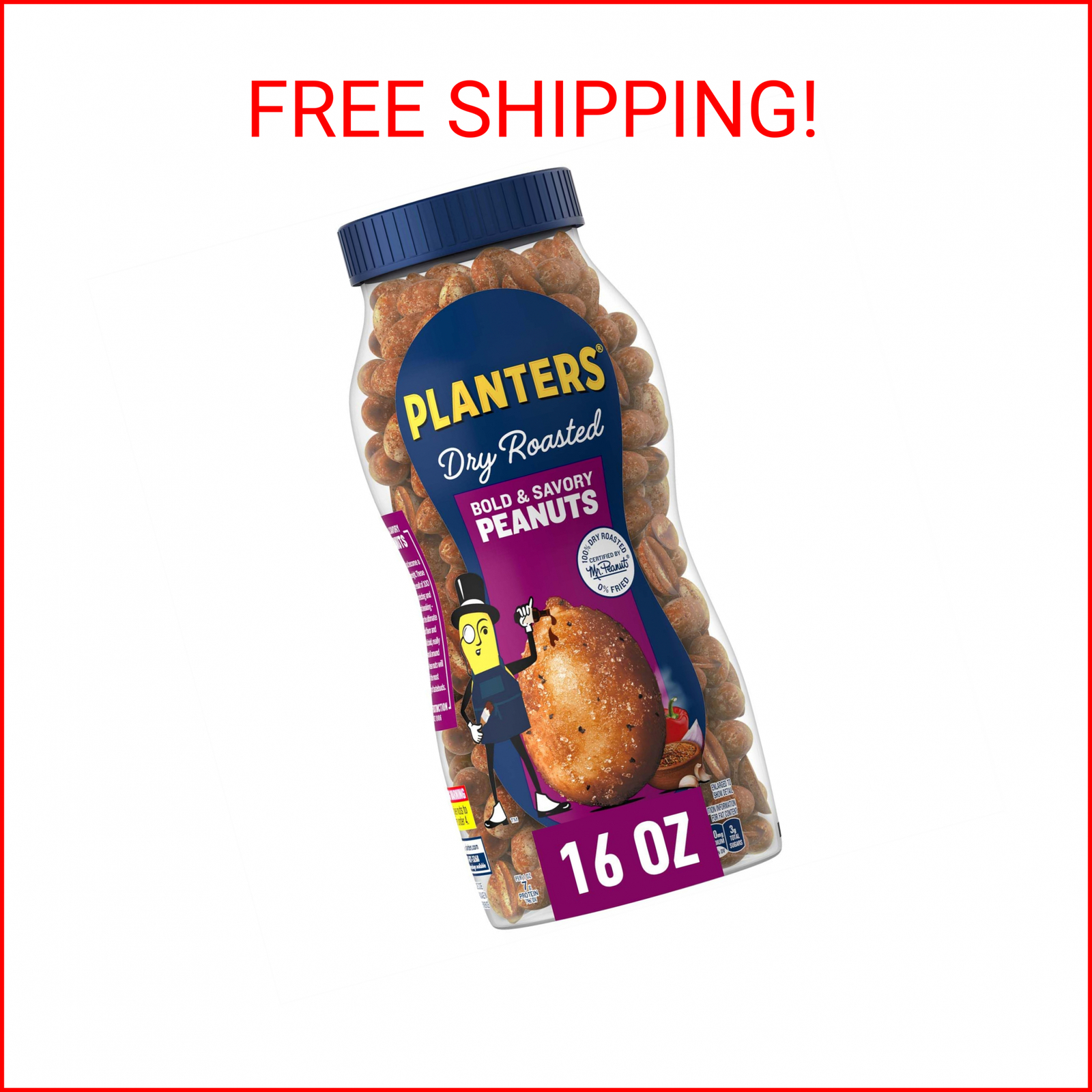 Planters Dry Roasted Bold & Savory Peanuts, Party Snacks, PlantBased